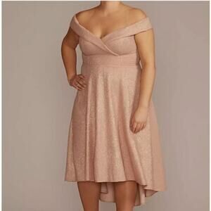 Oleg Cassini Womens Off The Shoulder Metallic Hi-Lo Dress‎ Rosego Size 12 NWT